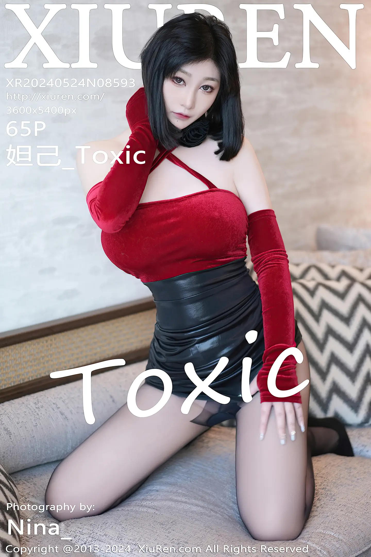 [XiuRen秀人网]No.8593_女神妲己_Toxic性感红色上衣配黑皮短裙露超薄黑丝秀翘臀诱惑写真65P-秀人网 - XiuRen.Xyz